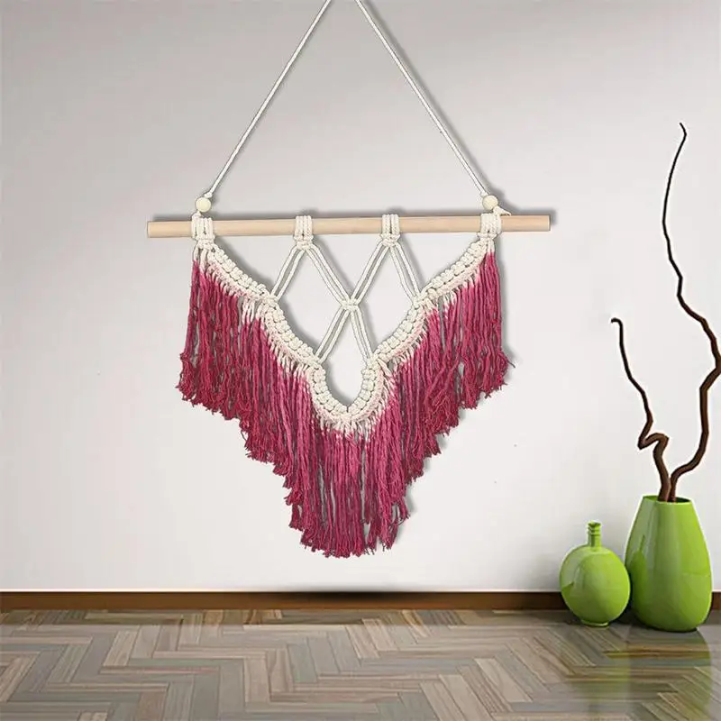ANCRV Colorful Cotton Rope Wood Handmade Hanging Wall Tapestry Home