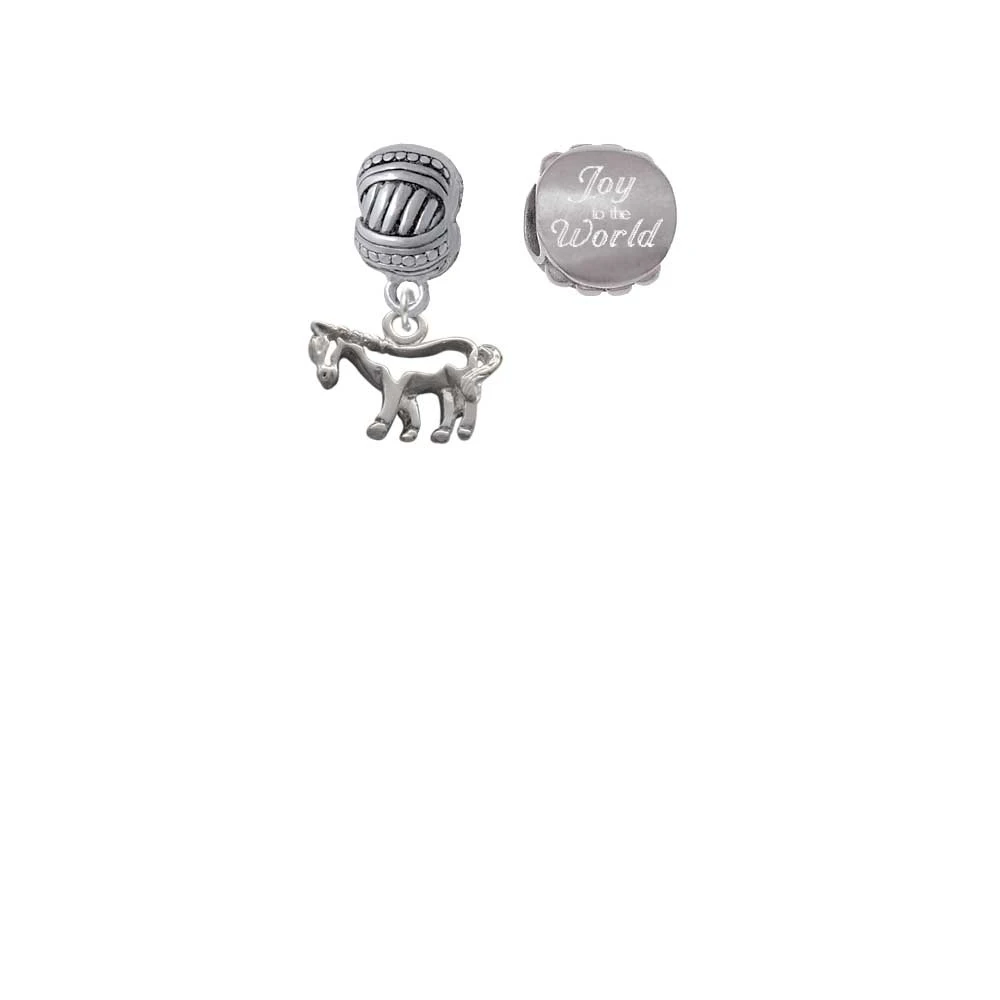 Silvertone Horse - Outline Joy to the World Charm Beads (Set of 2)