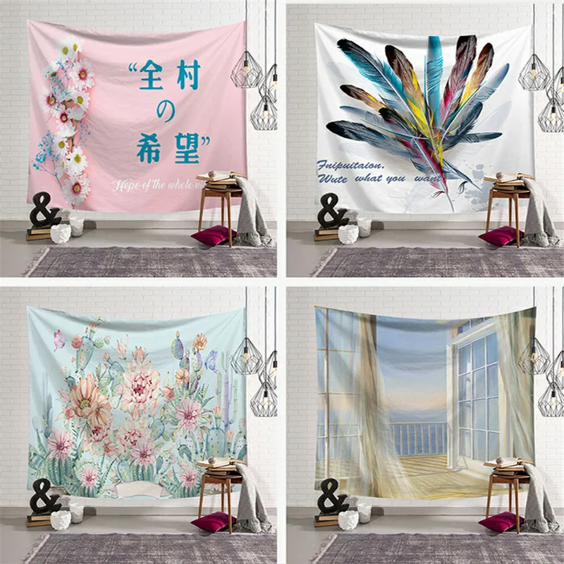 Nordic style Wall Hanging Beach Throw Tapestry Yoga Shawl Mat Blanket Sleeping pad Polyester Pink wall 150*200cm | Дом и сад