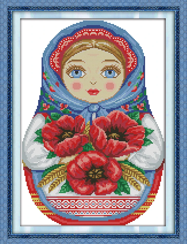 

Russian doll (9) cross stitch kit DIY hand embroidery set craft handmade needlework cross-stitching DMC color Dreamfounder