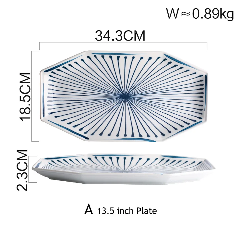 1 шт. Геометрическая керамическая обеденная тарелка в японском стиле, рыбные блюда, тарелка для пасты, фарфоровое блюдо, посуда для лотоса - Цвет: A