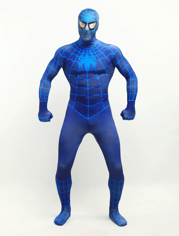 High quality piderman costume superhero light blue spider-man costumes cosplay tight spandex zentai suit