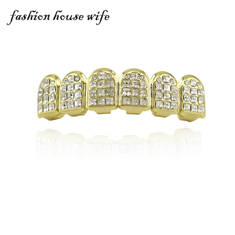 Хип-хоп золотые ЗУБЫ Grillz Top& Bottom Iced Out Grillz Хэллоуин зуб грили Косплей зубы шапки ювелирные изделия XHYT1056