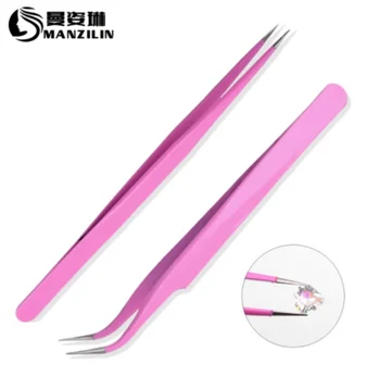 

Pink Tweezers Straight Or bend Optional Tweezers professional Eye Lashes Tweezers Nail Art Tips Nipper Tool / 500pcs