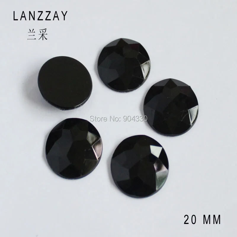 

Free Shipping LANZZAY 100pcs Black 20MM Round Acrylic Diamond Flat Back Rhinestone Triangular Facets Diamond Craft Jewelry DIY