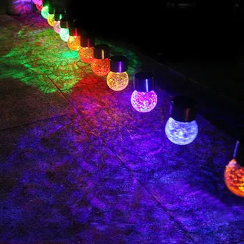 

Hot Color Changing LED Solar Garden Hanging Light Crackle Glass Lantern Ball Patio XJS789