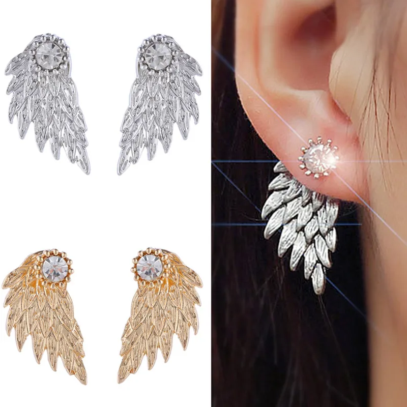 Серьги гвоздики с крыльями ангела и кристаллами|angel wing stud earrings|stud earringswings earrings |