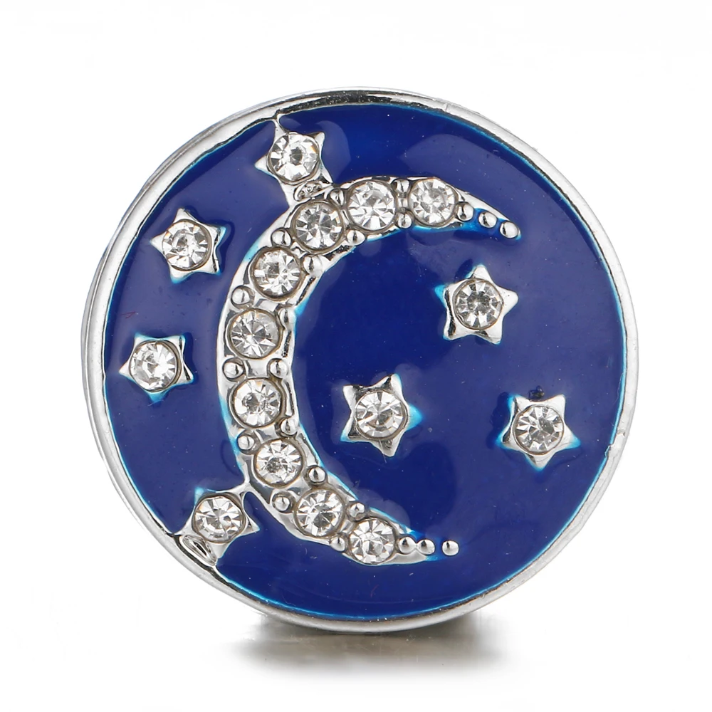 Новейшая синяя эмаль кристалл луна страр Имбирная Форма Шарм 20 мм ночное небо застежка-молния подходит 18 мм Кнопка браслет