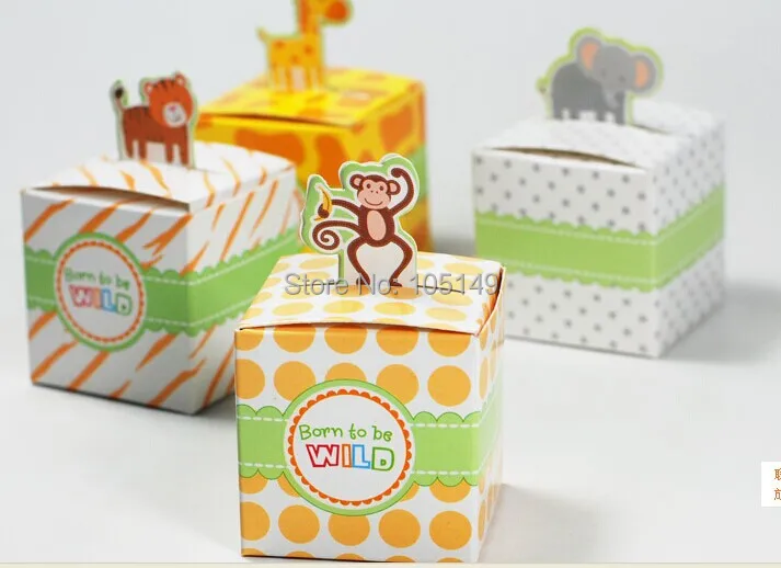 

(200Pcs/lot) Animal candy box Jungle-Themed Baby Favor Box for baby birthday gift box and baby decoration gift baby shower box