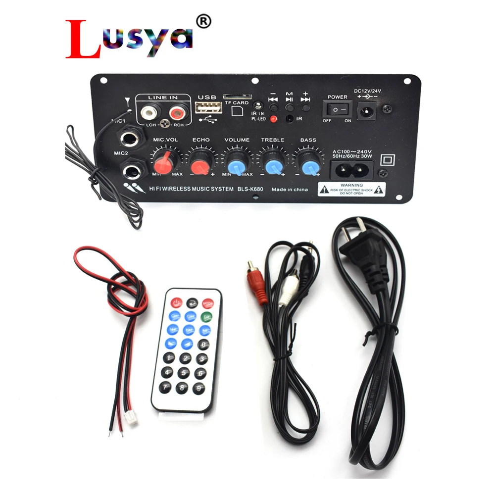 

Bluetooth Subwoofer Digital HiFi Amplifier Board Dual Microphone AUX input Karaoke MP3 TF card Amplifiers 12V 24V 220V D2-004