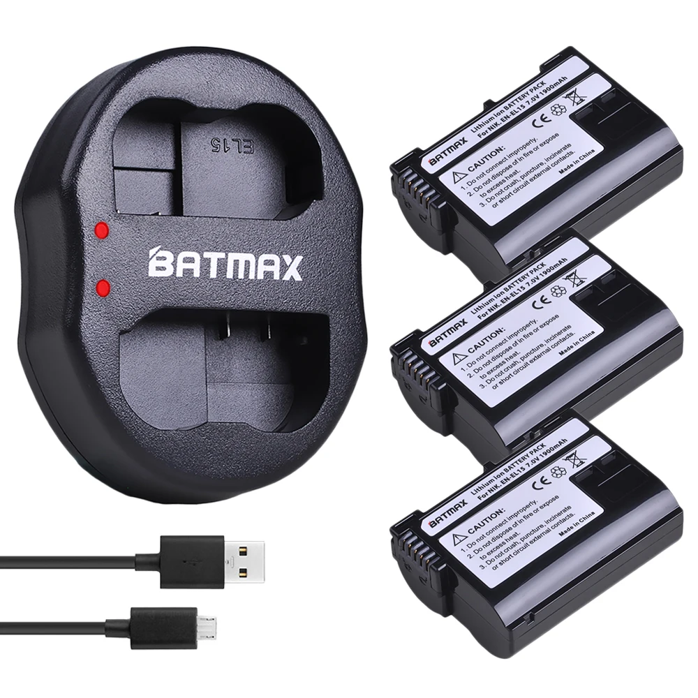 Batmax 3pcs EN-EL15 EN EL15 ENEL15 Battery+USB Dual Charger for Nikon D600 D610 D600E D800 D800E D810 D7000 D7100 d750 Z6 Z7 | Электроника