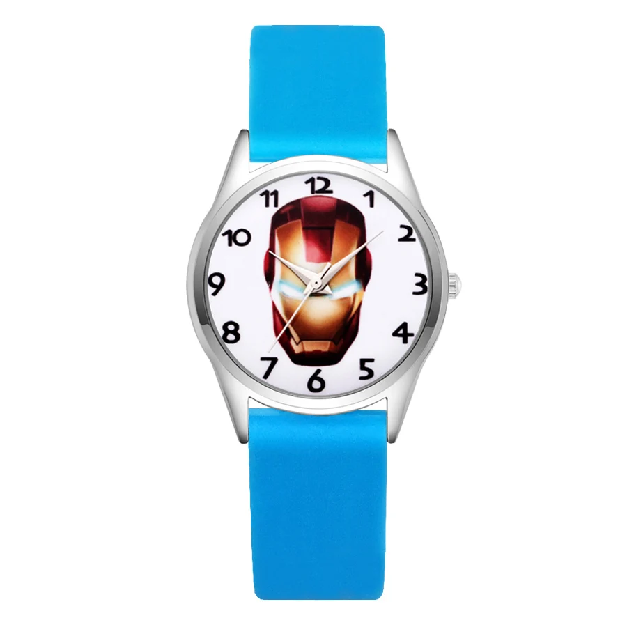 Мультяшные Мстители, Железный человек, стильные детские часы, женские, студенческие, для девочек и мальчиков, кварцевые, мягкий силиконовый ремешок, наручные часы, JC05 - Цвет: Sky Blue