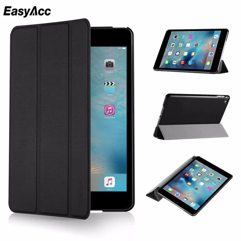 Чехол Easyacc Slim Fit для iPad Mini 4 с функцией автоматического пробуждения/сна, светильник, вес из искусственной кожи, трехслойная подставка, умный чехол - Цвет: Black