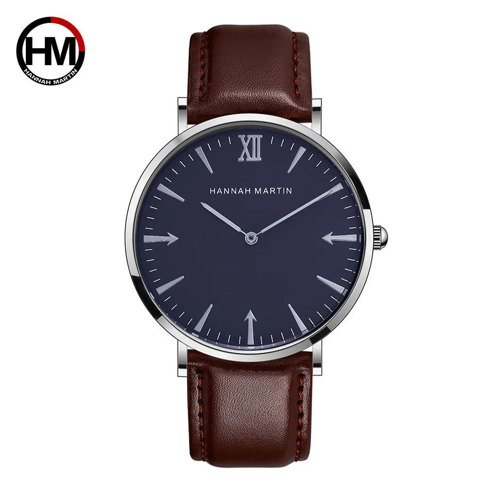 Silver Blue Brown HM модные часы для мужчин 40 мм Горячие Ультра тонкие наручные часы для мужчин s лучший бренд класса люкс кожаный лоскут мужские часы HM ультра тонкие часы для мужчин - Цвет: Silver Blue Brown