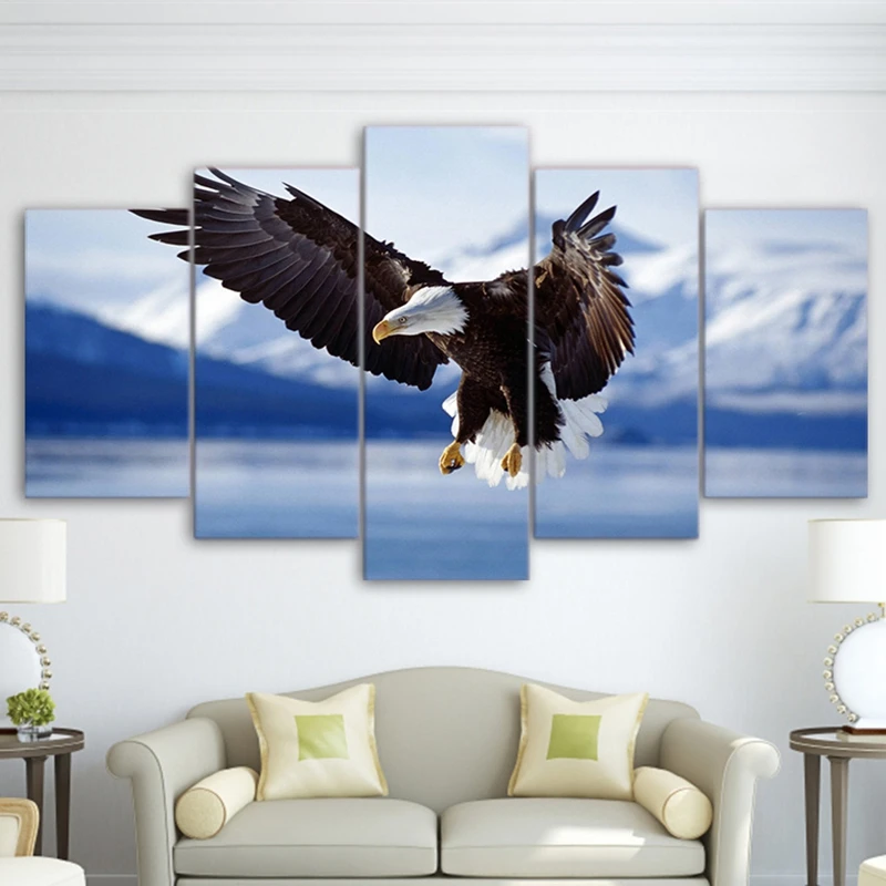 

HD Printed Modular Painting Frame 5 Pieces Animal Bald Eagle Soaring In The Blue Sky Home Decor Wall Art Canvas Pictures PENGDA