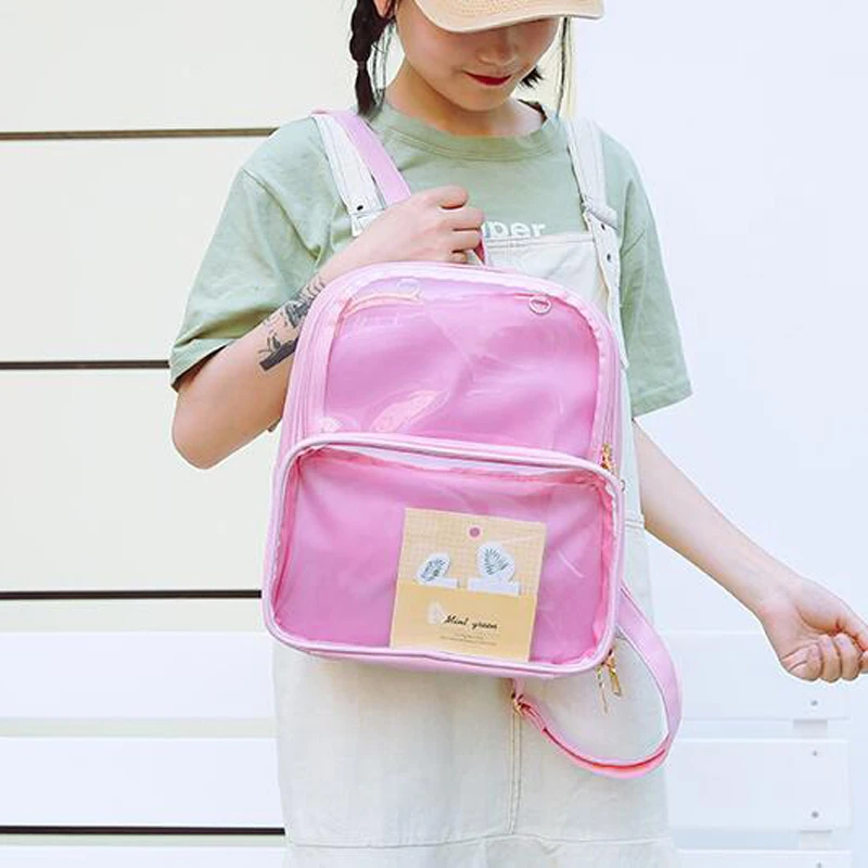 

50pcs/lot New awaii Transparent Window Lolita Student School Bag Backpack Candy Color Lovely Ita Bag Sweet Cute Girls Gift