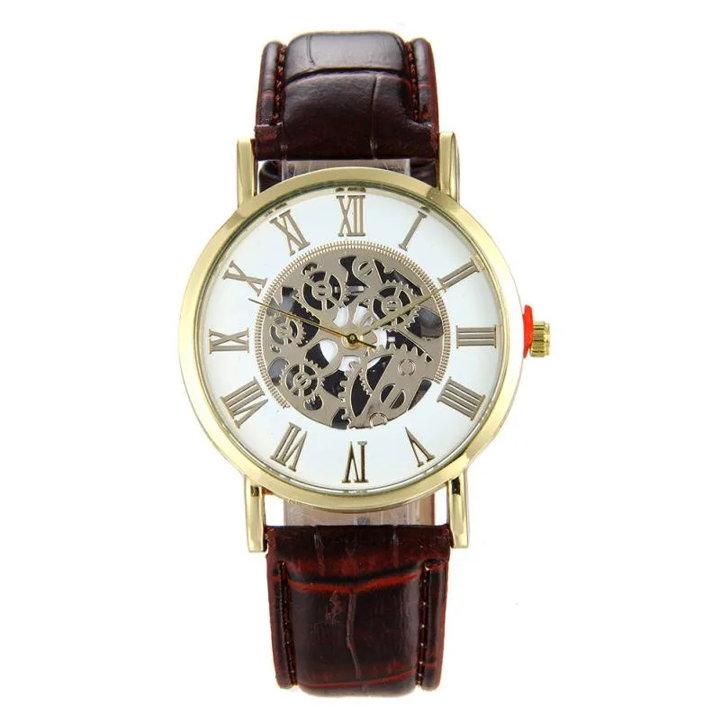 Timezone #301 модные роскошные кожаные полые циферблат аналоговый Рим цифровой кварцевые наручные часы Бесплатная доставка