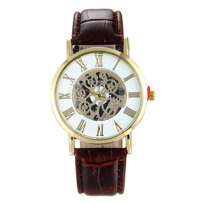 

Timezone#301 Fashion Luxury Leather Hollow Dial Analog Rome Digital Quartz Wrist Watch Free Shipping