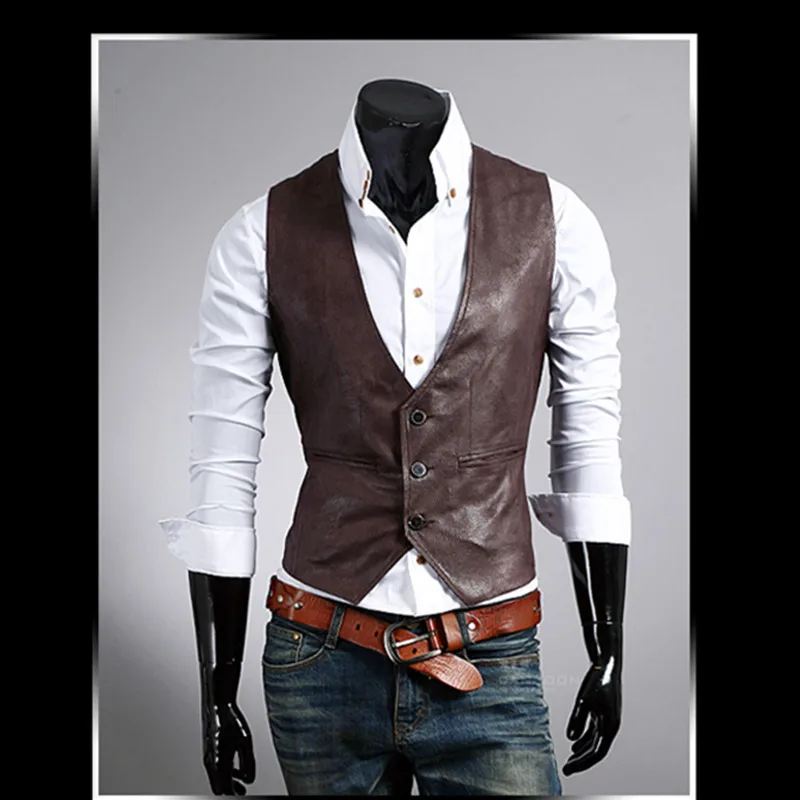 Men Leather Dress Vest Autumn Spring Style High Quality Fashion Chaleco ...