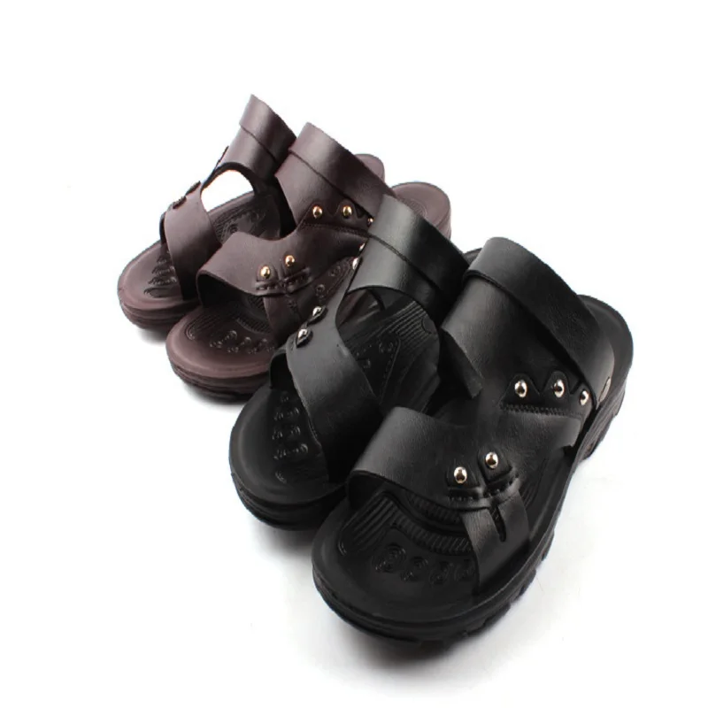 

Men Soft Leather Flops Fashion Mens Slippers Summer Outdoor Beach Shoes Casual Men Sandals