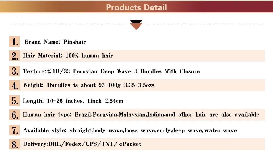 Pinshair Pre-Colored T1B33 Ombre Peruvian Deep Wave Hair 3 Bundles With 4X4 Lace Closure Middle Part 100% Human Hair  Non Remy (24)