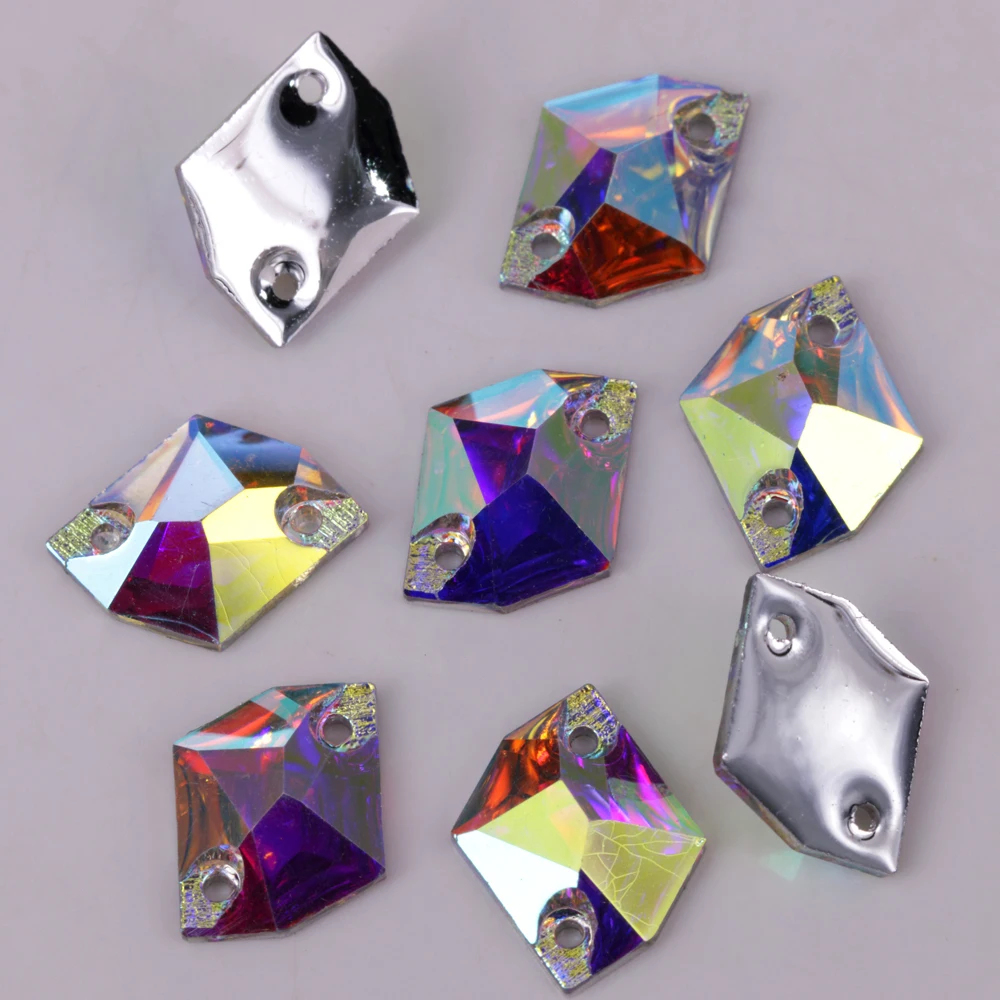 

Free Shipping, 100pcs/Lot, 11x14mm, 16x20mm, 21x26mm Crystal AB #3265 Cosmic Resin Sew On Stones