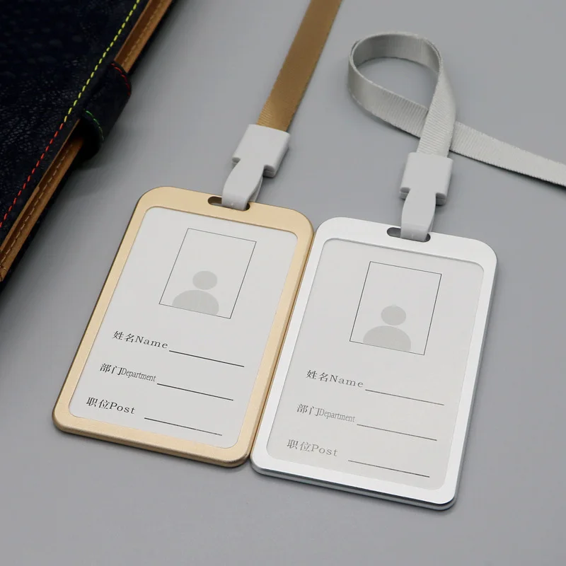 

High Quality Gold Silver Color Aluminum Alloy Students Nurse Chest Card Holder Metal Workers Employee's Card ID Holder Neck Rope