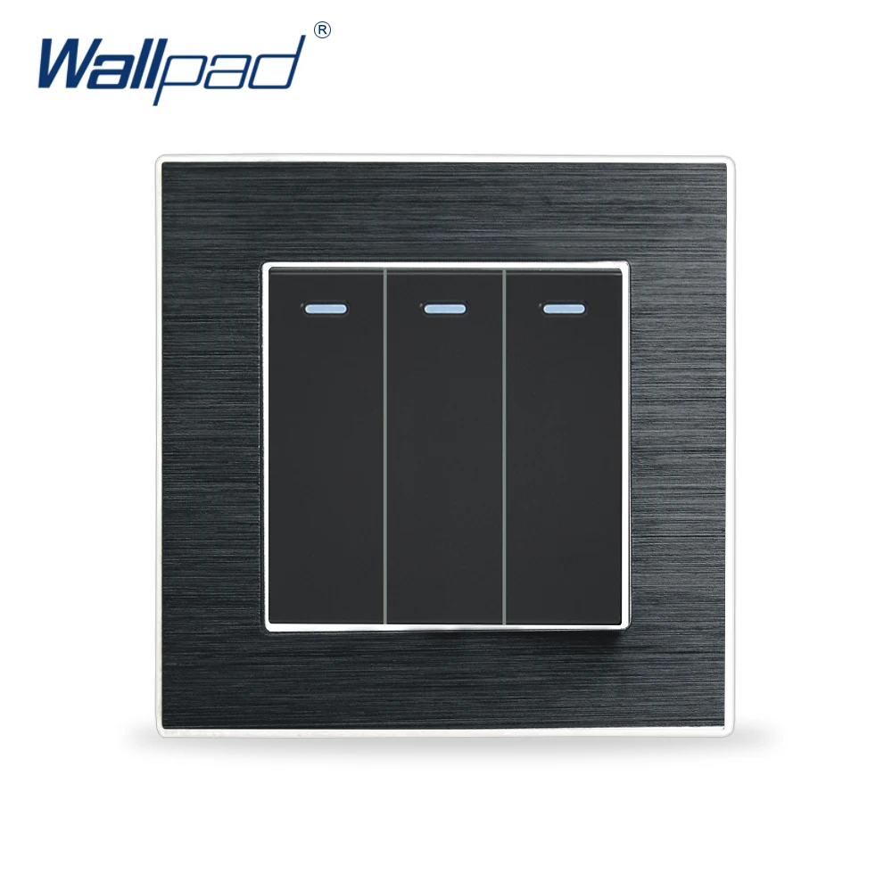 

Hot Sales 3 Gang 1 Way Switches Wallpad Luxury Wall Light Switch Fluorescent Light Aluminium Satin Metal Panel Rocker Switches