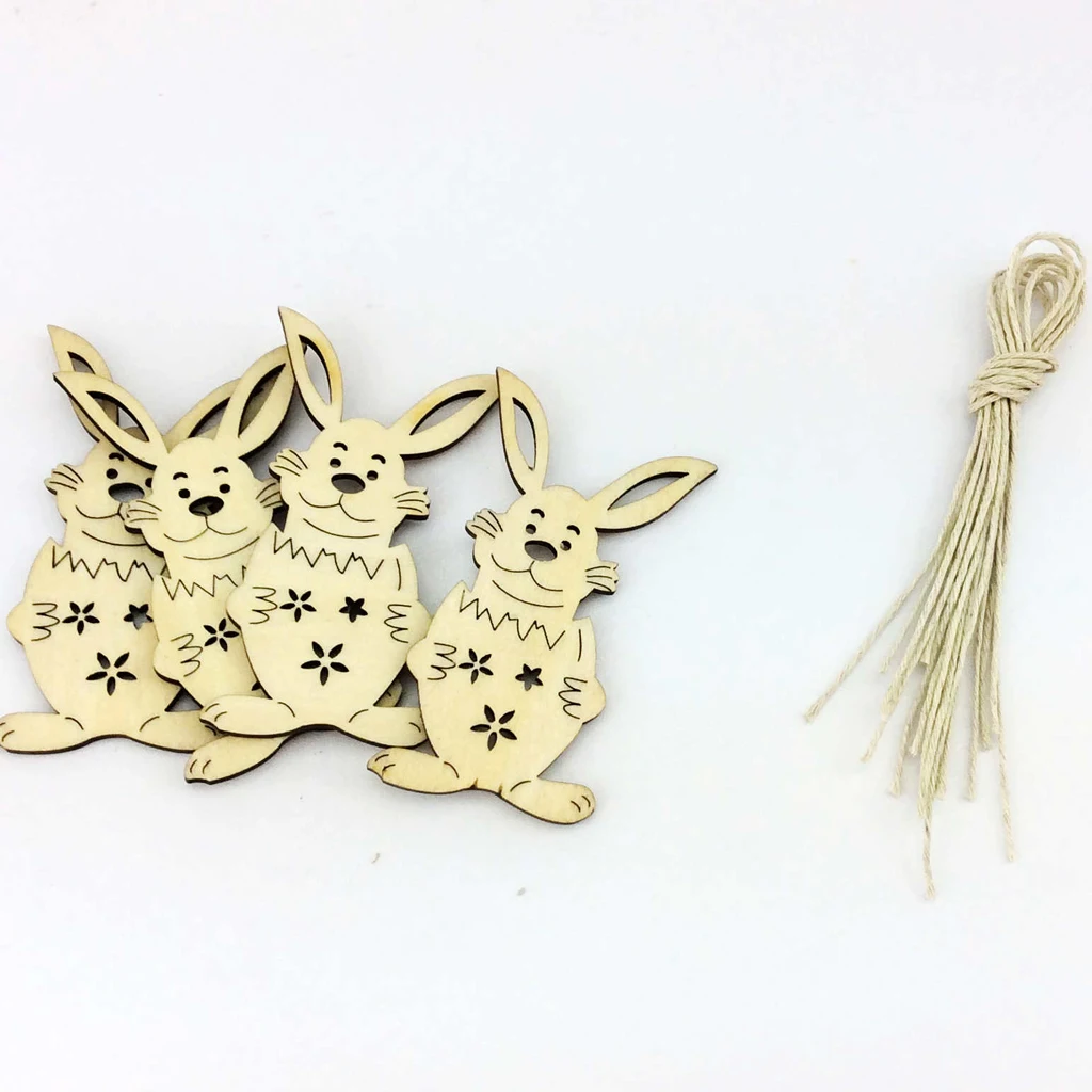 New 10pcs Happy Easter Wood Shape Tag Egg Rabbit Hanging DIY Craft Embellishment Christmas Wedding Party Favor Home Decor Gift