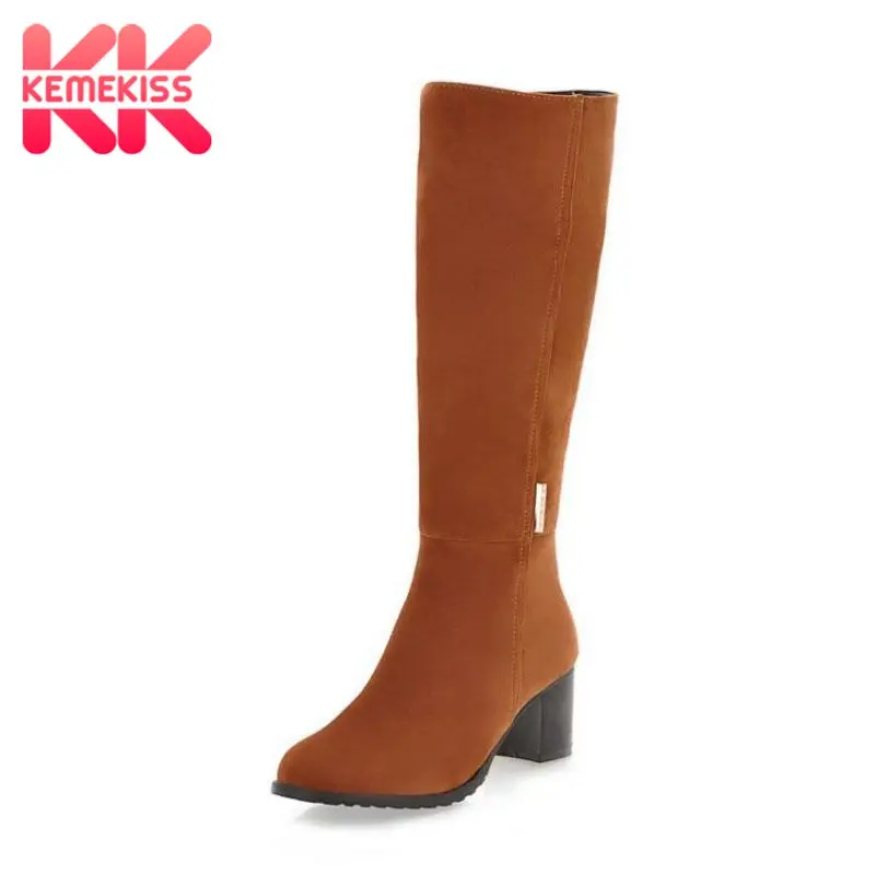 

KemeKiss Women's Shoes Over The Knee Long Boots Vintage Heels Round Toe Less Platform Shoes Winter Boots Woman Size 34-43
