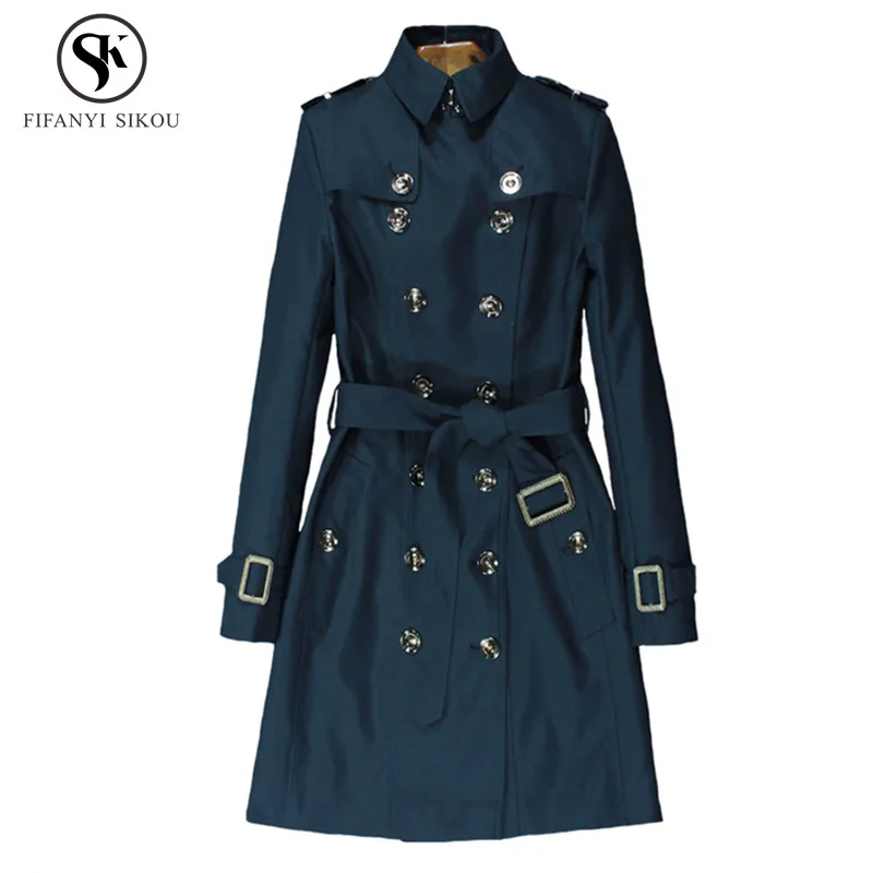 

Autumn New England Style Classic Double Breasted Eternal classic series High end Trench coat women Slim Business Outwear Female