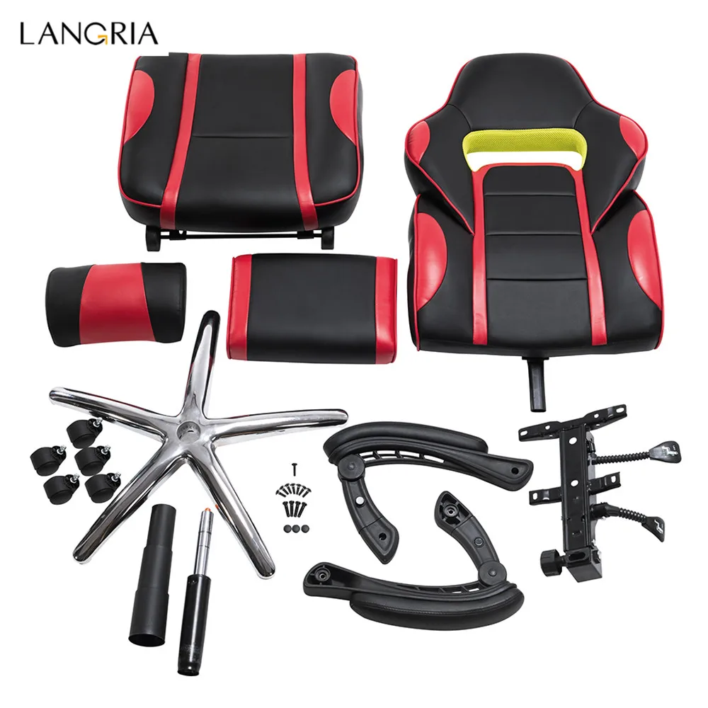 LANGRIA Ergonomic High-Back Faux Leather Racing Style Reclining Computer Gaming Executive Office Chair with Padded Footrest and Lumber Cushion11