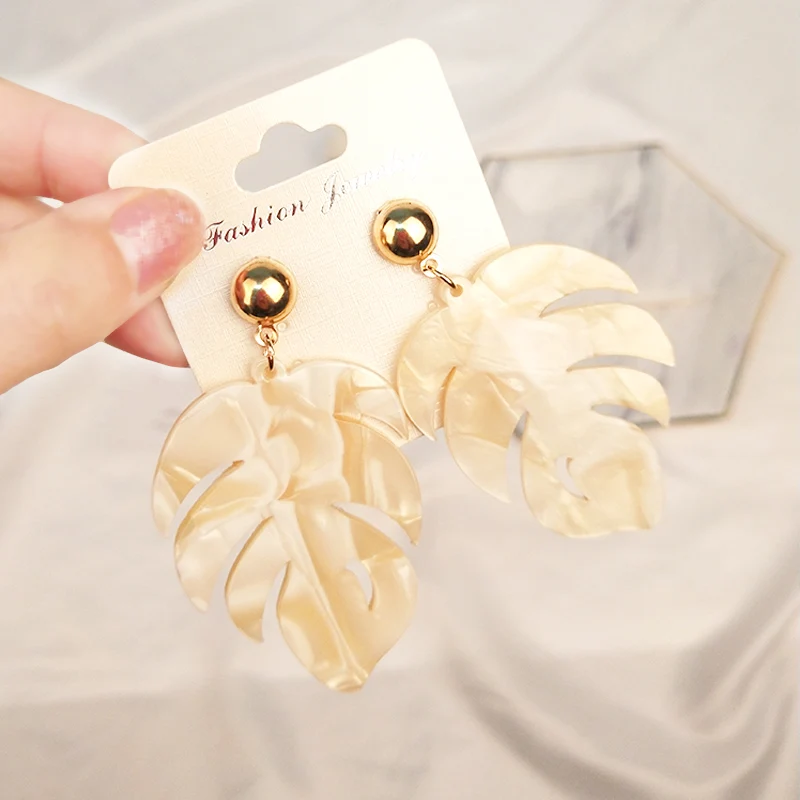 Vintage Long Resin Leaf Earrings for Women 2019 Big Metal Acrylic Dangle Drop Earings for Girls Fashion Summer Jewelry Brincos (2)
