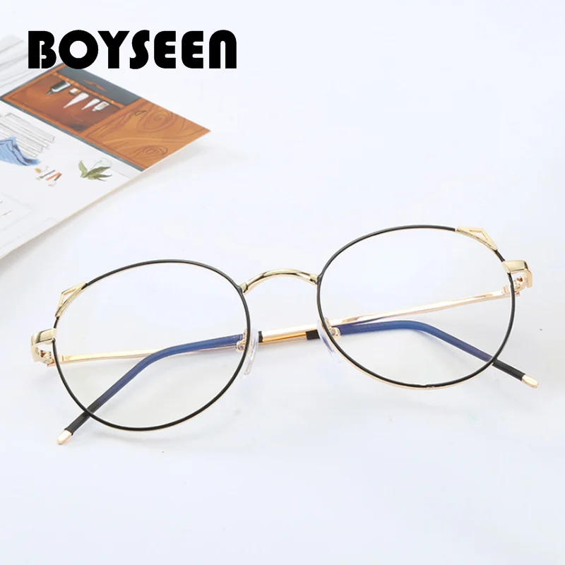

BOYSEEN Retro cat ears myopia glasses frame metal round light flat mirror Optical frames Male and female 904