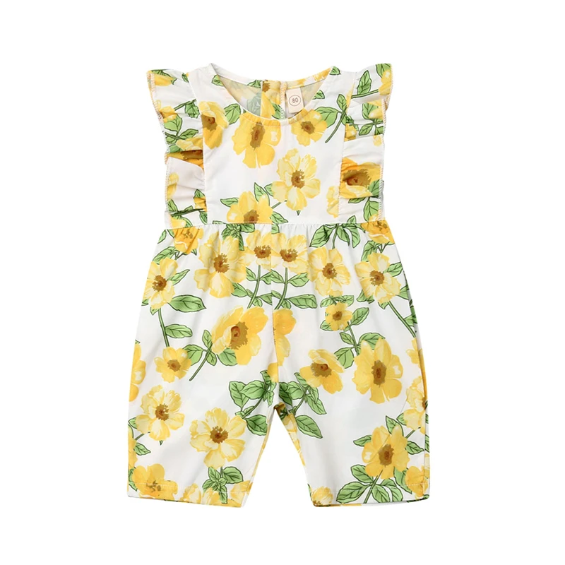 

Cute Baby Kids Toddler Girl Flower Print Romper Sleeveless Jumpsuit Summer Girls Jumpsuit Cotton Girls Rompers Baby Costume