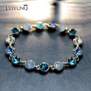 

LYIYUNQ Simple Design Round Crystal Charm Bracelets For Women Trendy Rhinestone Bracelet Fashion Wedding Jewelry