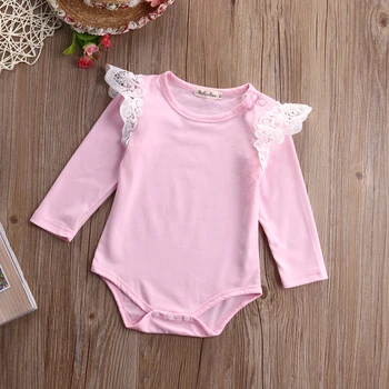 

autumn bodysuit newborn baby girl toddler lace shoulder bodysuit pink long sleeve clothes