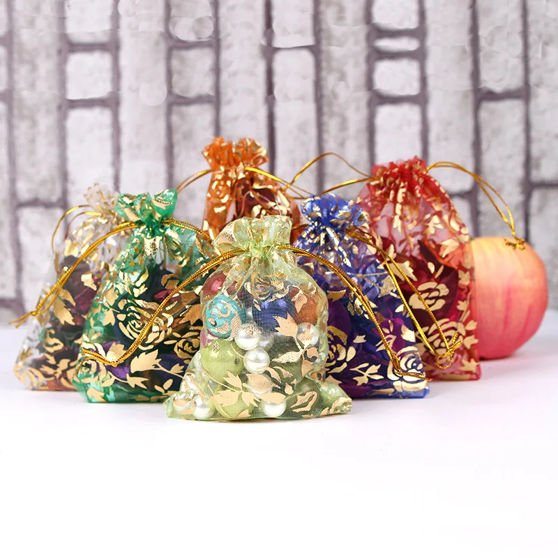 

Packaging 100 Pcs Bronzing Rose Organza Gift Bags Wedding Favour Bags Jewellery Pouches 11cm X16cm Small Gifts Drop Shipping