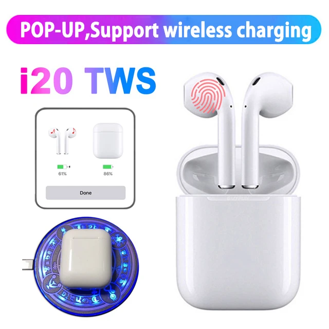 

P-o-p-u-p i20 TWS Bluetooth 5.0 Earphone 4D Super Bass Sound Earbuds Wireless charging Earphones PK W1 Chip PK i80 i90 i100 i500