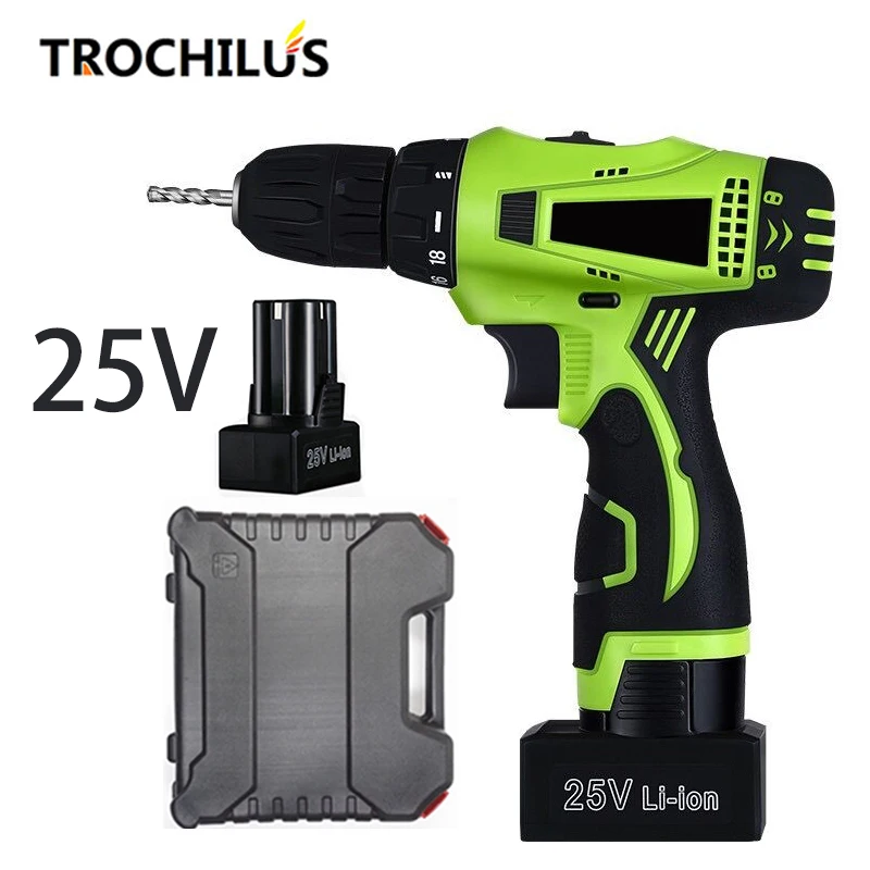 

25V Multifunctional Electric Screwdriver Power Tools cordless Screwdriver Dual Speed Lithium Battery * 2 Household Toolbox
