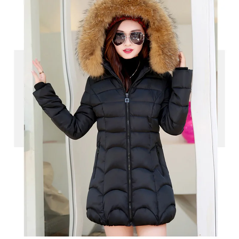 2017 new fashion women winter coats solid color down coat hooded fur ...