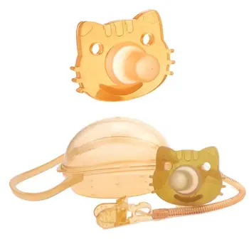 

OOTDTY Baby Kids Boy Girl Silicone Cat Dummy Pacifier Soother Nipple Toy Strap Chain Clip Storage Box Holder Newborn Gifts