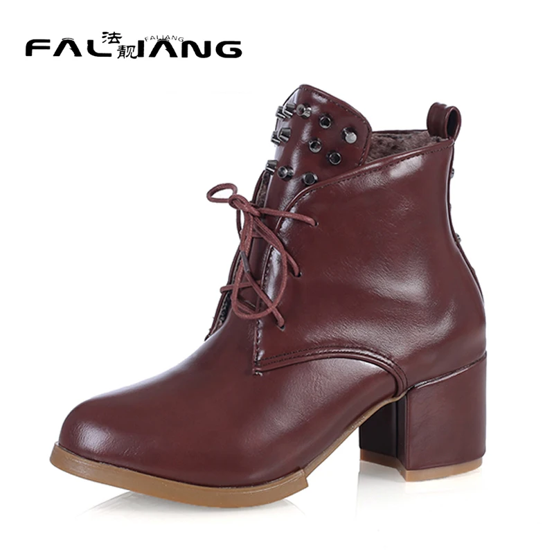 

Fashion Sweet Cross-tied Winter Boots Solid Rough with Lace-Up plus size 11 12 Non-slip Ankle High Heels Chelsea Boots
