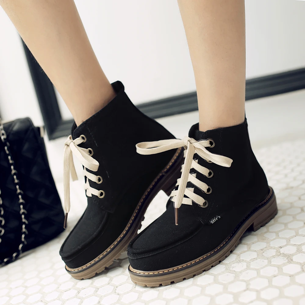 

Ladies Flock Martin Boots Thick Heel Fashion Bootie Platform Lace Up Winter Women Shoes Black Green Yellow Apricot