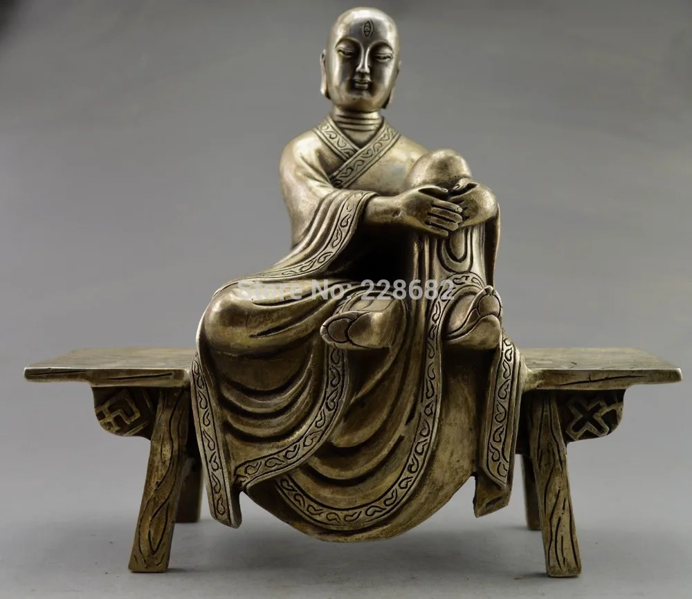 

Metal Crafts Collectible Decorated Old Handwork Tibet Silver Carved Buddha Sit Bench Statue fast SHIPPING