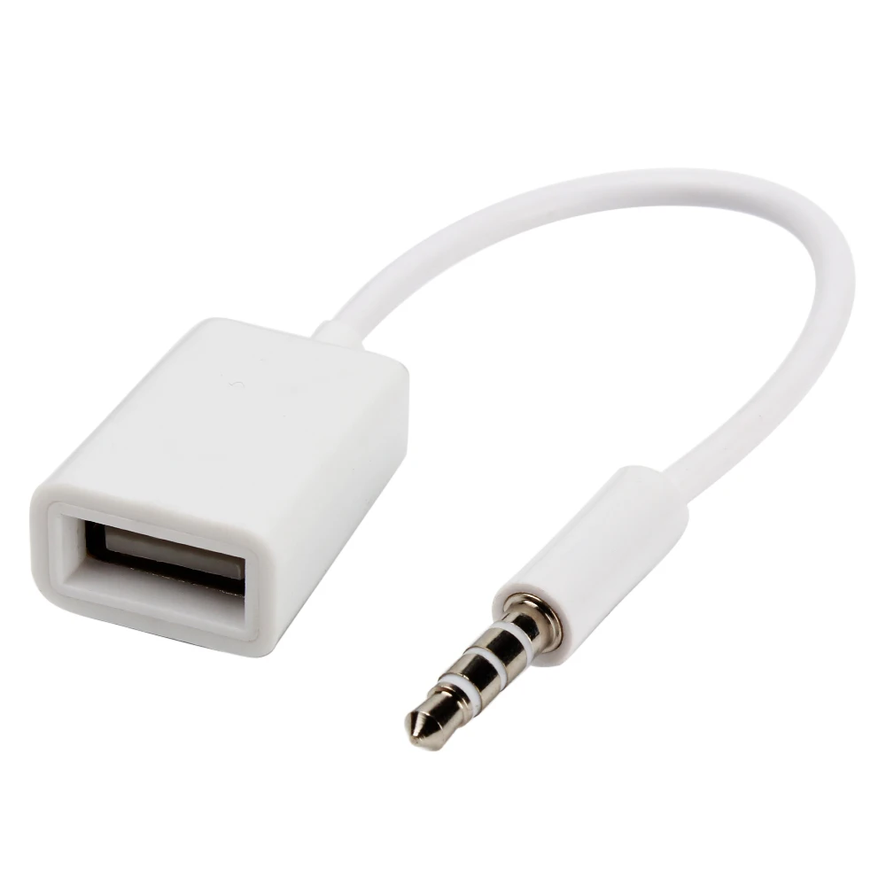 USB 2.0 to 3.5mm Audio Aux Jack Plug Headphone Cable Male to Male Lead Wire Cord White For iPod