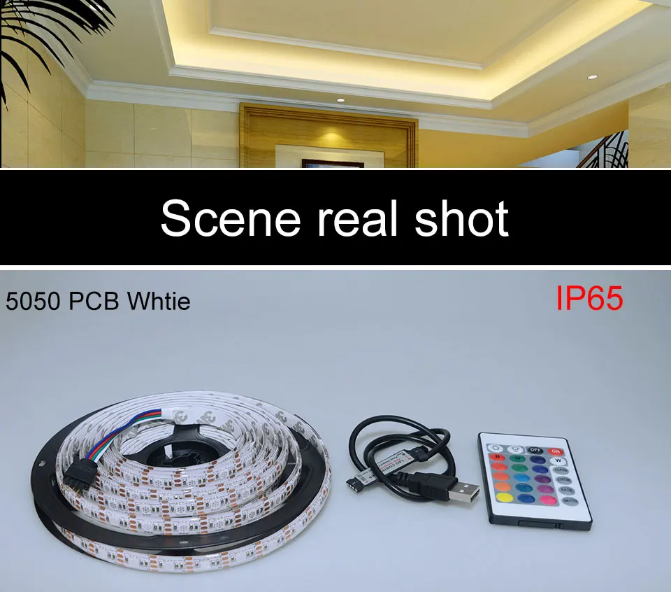 Foxanon Brand DC 5V 5050 RGB Led Strip 5M 60ledM 300LEDS Waterproof Flexible Light + 24key IR Controller + USB Power12