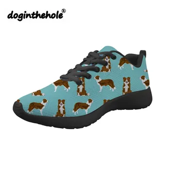 

doginthehole Fashion Sneakers Women Border Collie Printing Flat Shoes Ladies Pointed Toe Mesh Flats for Teenagers Flat Sneakers