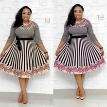 Cheap BAIBAZIN New Hot Africa Dress for Women Striped Flower Print Stitching Dress Cheap BAIBAZIN New Hot Africa Dress for Women Striped Flower Print Stitching Dress