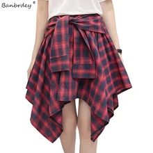 Летние сексуальные элегантные Асимметричные клетчатые юбки женские хлопковые модные Юбки-миди из двух частей женские повседневные юбки с эластичной талией femme